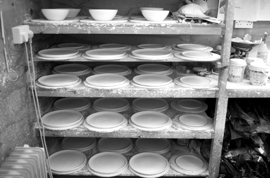pottery studio showing shelving