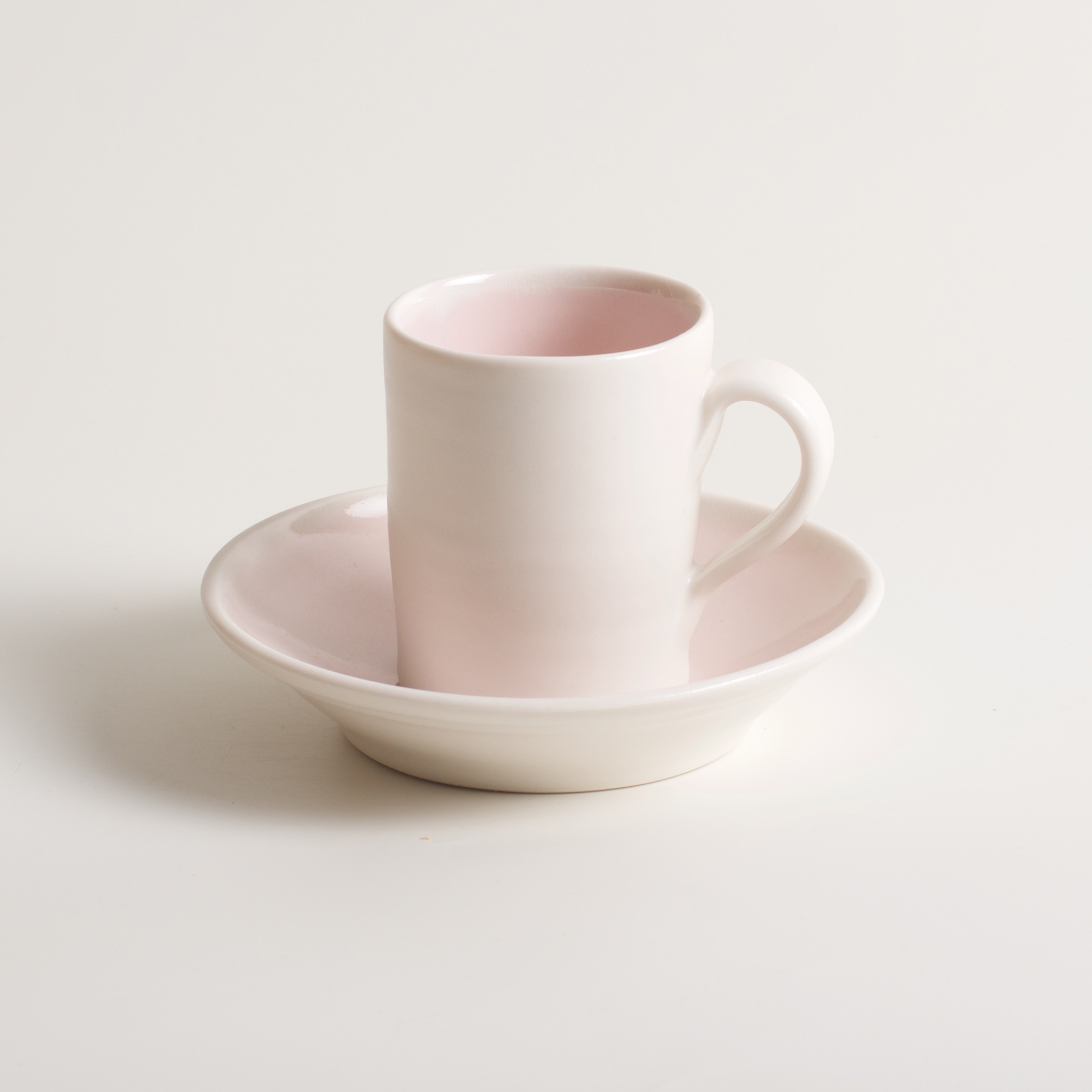 Linda Bloomfield handmade porcelain coffee cup and saucer - pink