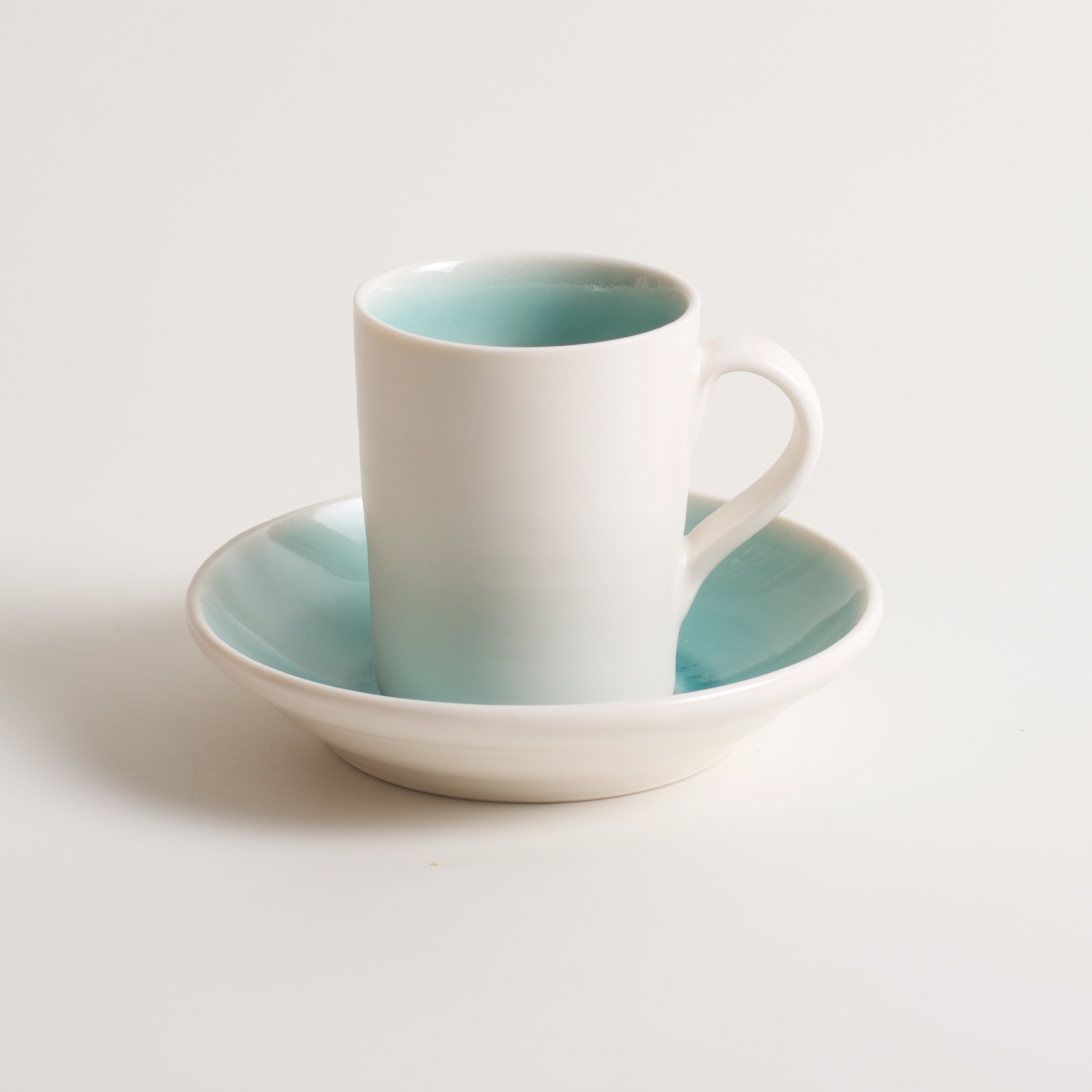 Linda Bloomfield handmade porcelain coffee cup and saucer - turquoise