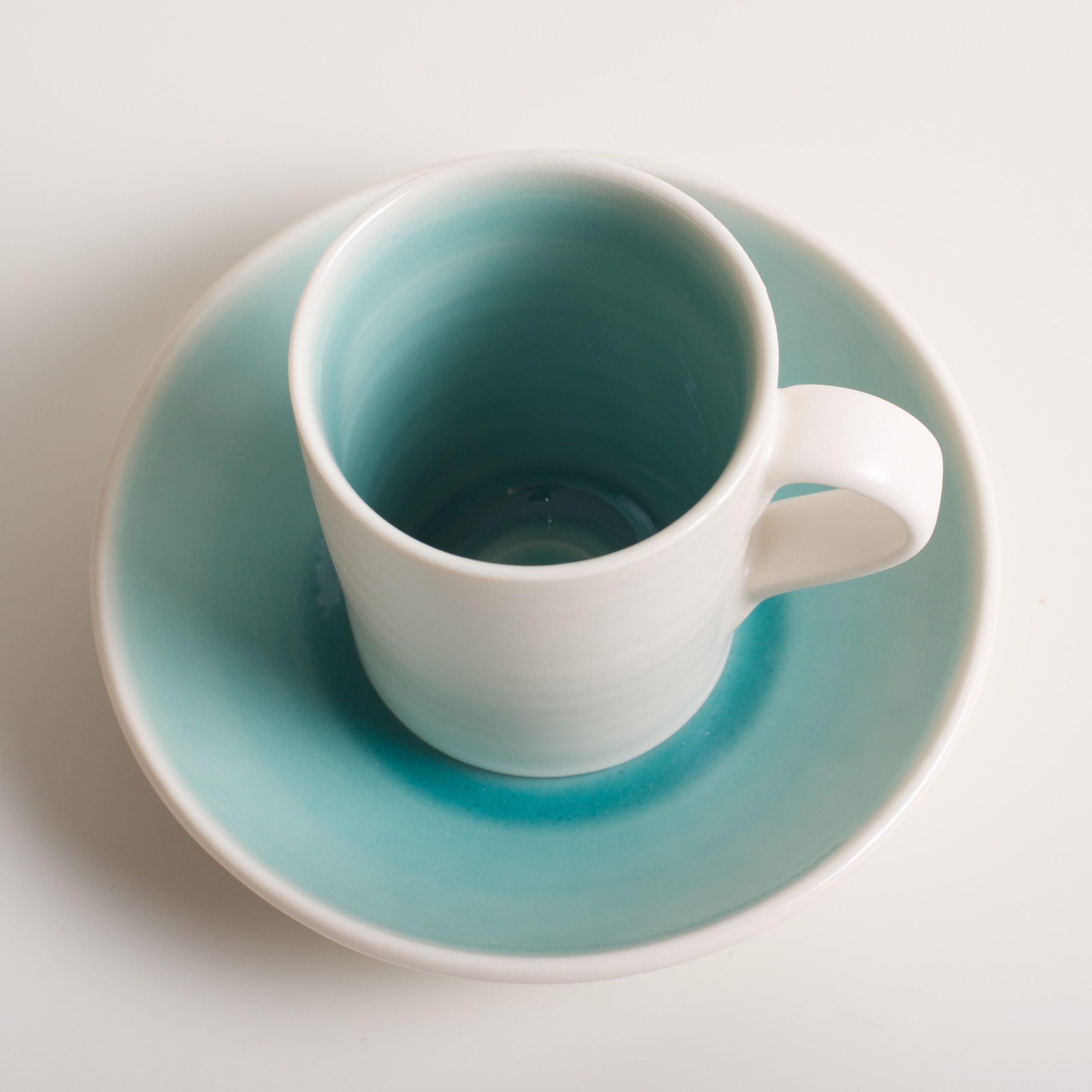 Linda Bloomfield handmade porcelain coffee cup and saucer - turquoise