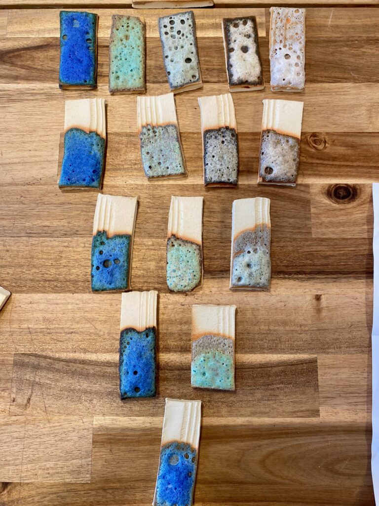 Lava glaze test tiles