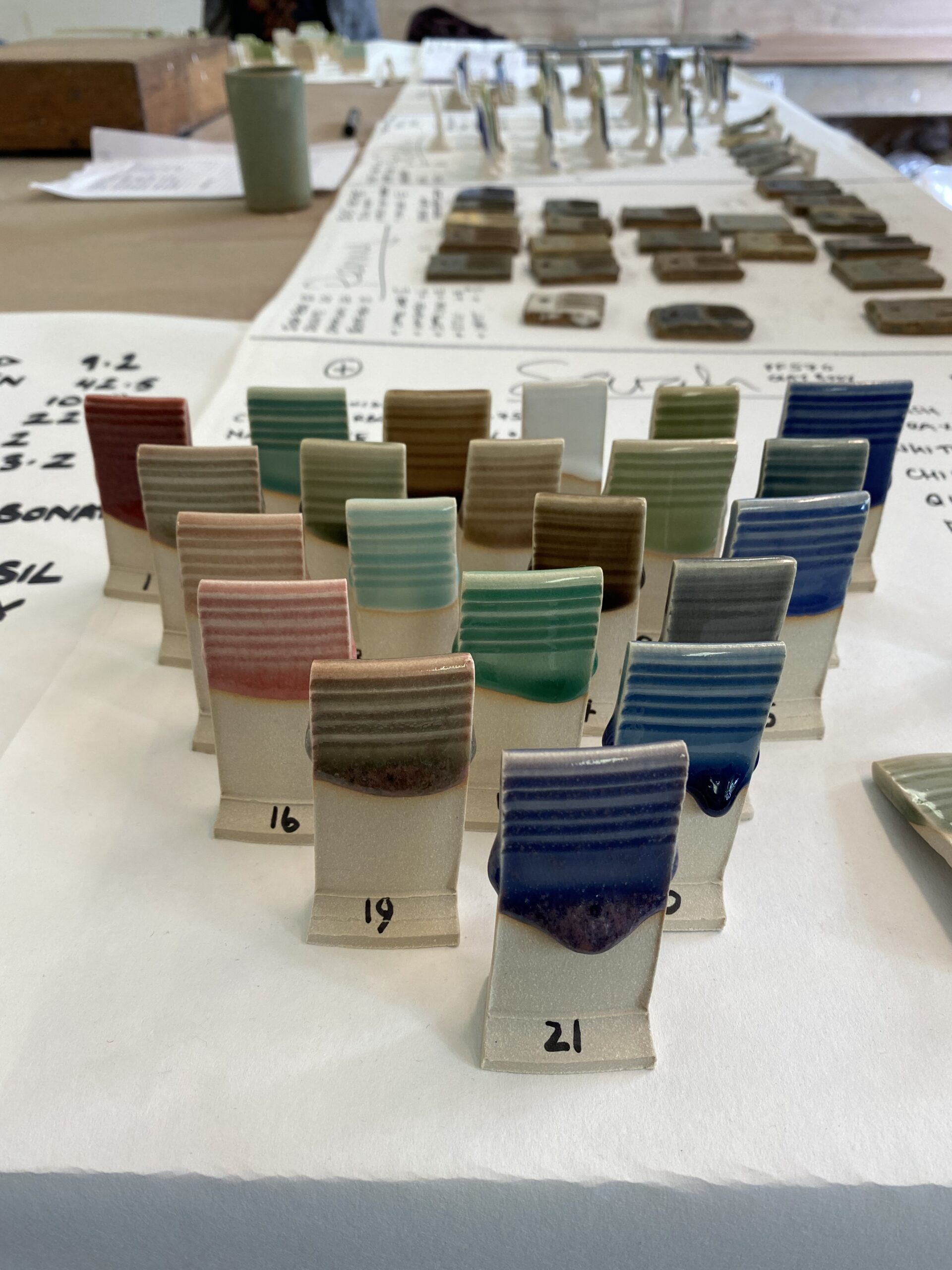 Glaze workshop colour test tiles